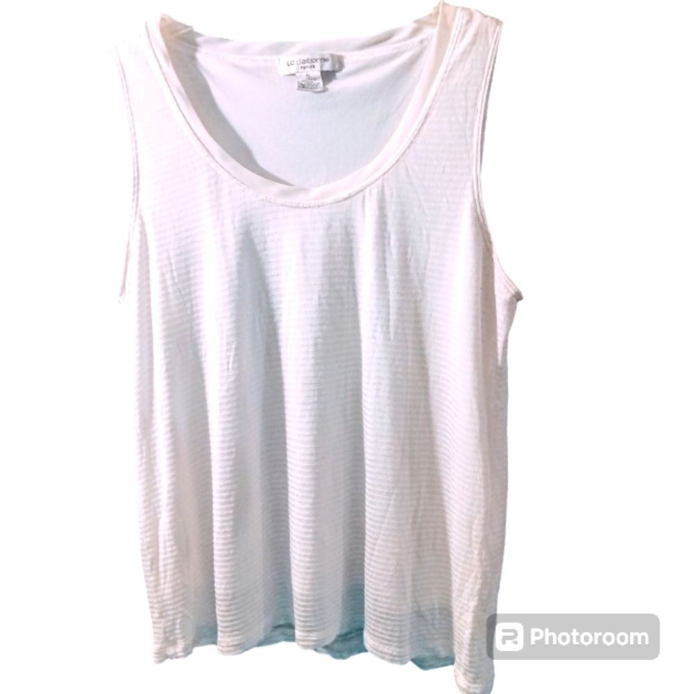Liz Claiborne Semi Sheer White on White Striped Tank Top Sz PL